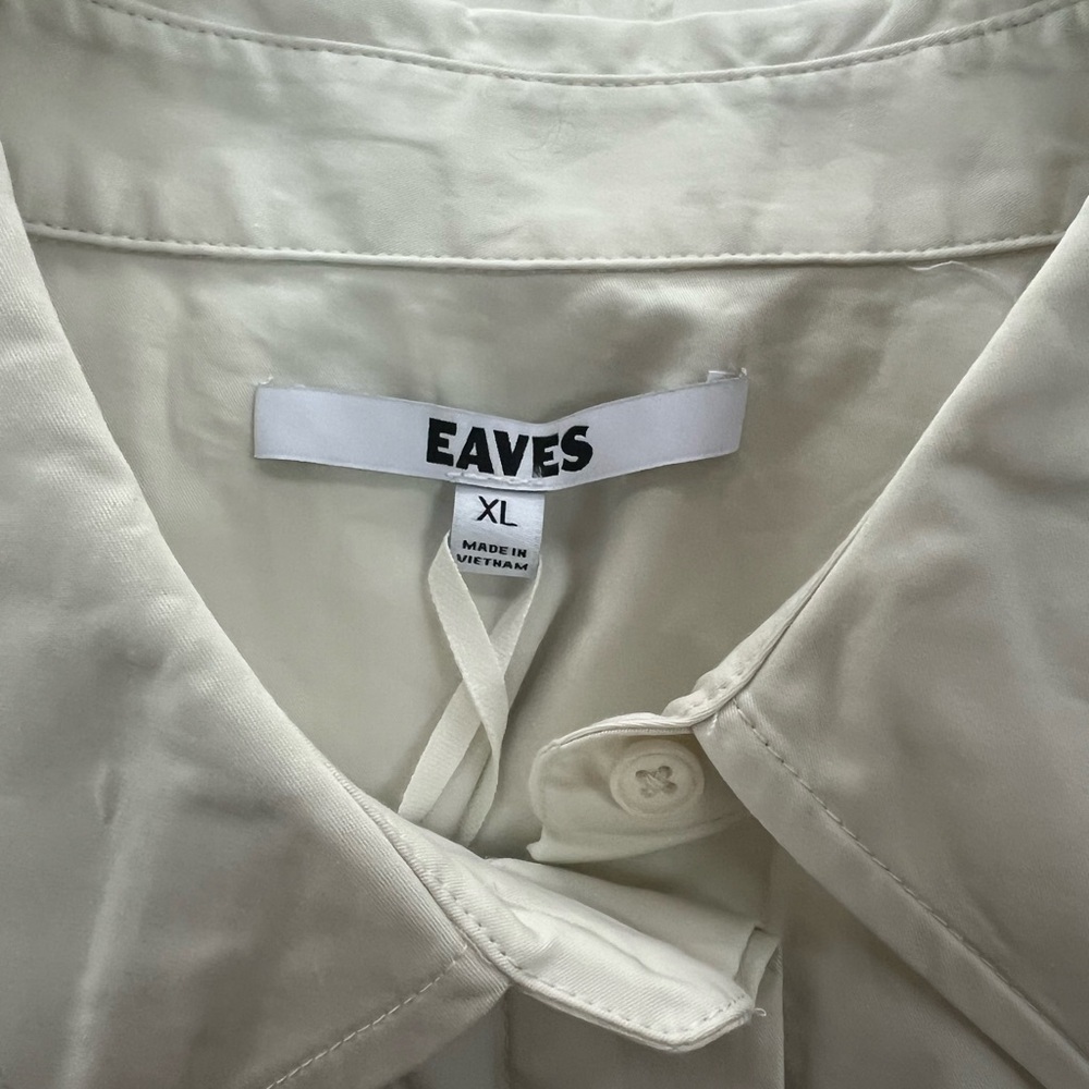 EAVES Aven Cotton Button Down Short Sleeve Shirt in Chalk Off White, size XL - Picture 8 of 11